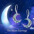 wholesale 925 Sterling Silver Crescent Moon & Star with Green Abalone Shell Inlay Leverback Drop Earrings-0-1