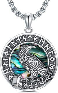 wholesale 925 Sterling Silver Abalone Shell Raven Pendant Norse Viking Necklace for Men-E-Viking Raven I