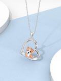 wholesale 925 Sterling Silver Corgi Dog Heart Pendant Necklace with Cubic Zirconia and Engraved Message I Love You Forever for Women-0-4