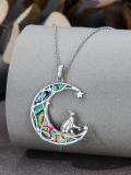 wholesale 925 Sterling Silver Moon & Star Pendant Necklace w/ Abalone Shell Stone - Cat Design s for Women-0-4