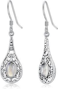 wholesale 925 Sterling Silver Teardrop Moonstone Dangle Earrings Gemstone s for Women Girls-Filigree