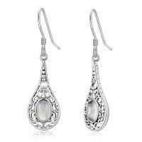 wholesale 925 Sterling Silver Teardrop Moonstone Dangle Earrings Gemstone s for Women Girls-Filigree
