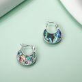 wholesale 925 Sterling Silver Abalone Shell Hummingbird Flower Round Hoop Earrings for Women-0-2
