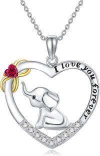 wholesale 925 Sterling Silver Birthstone Elephant Heart Necklace for Women-July