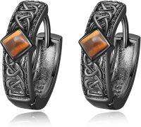 wholesale Titanium Metal Tiger Eye Square Celtic Knot Huggie Hoop Earrings for Men 49 chars-Tiger Eye Celtic Knot Hoop Earrings