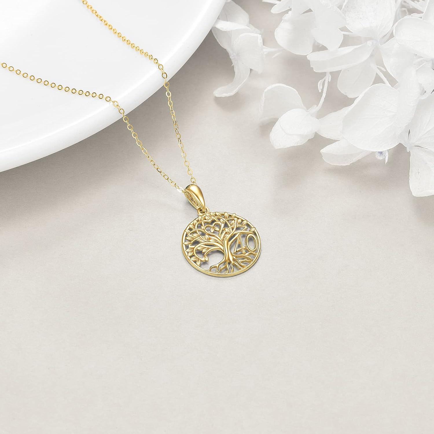  14K Gold Stone Tree of Life Necklace for Women 16th 18th 40th 50th Birthday Gifts -0-4