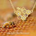 wholesale 14K Gold Honeycomb Bee Charm Necklace with Cubic Zirconia and Adjustable Length (18-20)-0-3