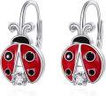 wholesale 925 Sterling Silver Red Enamel Ladybug Leverback Earrings-0-0