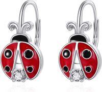 wholesale 925 Sterling Silver Red Enamel Ladybug Leverback Earrings-ladybug earrings