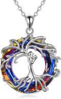 wholesale 925 Sterling Silver Tree of Life Rainbow Crystal Pendant Necklace - Metal Stone Sisters  for Sister-in-Law-0-0