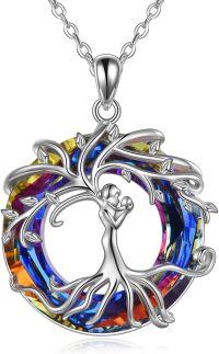 wholesale 925 Sterling Silver Tree of Life Rainbow Crystal Pendant Necklace - Metal Stone Sisters  for Sister-in-Law-women tree of life