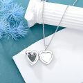 wholesale 925 Sterling Silver Photo Locket Necklace w/Heart Shape Opal Stone & Flower Design - Gifts for Women/Mom/Daughter-0-1