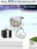 wholesale 925 Sterling Silver Mama Bear Heart Pendant Necklace with Cub and Cubic Zirconia Accents-0-5