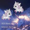 wholesale 925 Sterling Silver Unicorn Stud Earrings with Pink Crystals and Wings for Girls-0-2