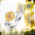wholesale 925 Sterling Silver CZ Sunflower Adjustable Open Band Ring for Women - Gifts-0-3