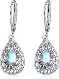 wholesale 925 Sterling Silver Moonstone Teardrop Filigree Leverback Drop Earrings-26-Filigree Moonstone Dragonfly