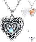 wholesale 925 Sterling Silver Moonstone Heart Paw Print Cremation Keepsake Locket Necklace with Funnel and Fill Tool - Pet Memorial Jewelry-0-0
