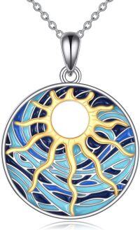 wholesale 925 Sterling Silver Ocean Wave Pendant with Gold Plated Starfish and Blue Opal Stone - Perfect Gift for Teenage Girls-oil dripping sun