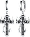 wholesale 925 Sterling Silver Antler Cross Huggie Hoop Earrings for Men-0-0