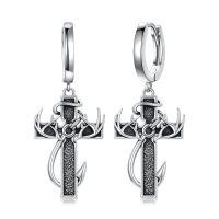 wholesale 925 Sterling Silver Cross Hoop Earrings-1-Silver