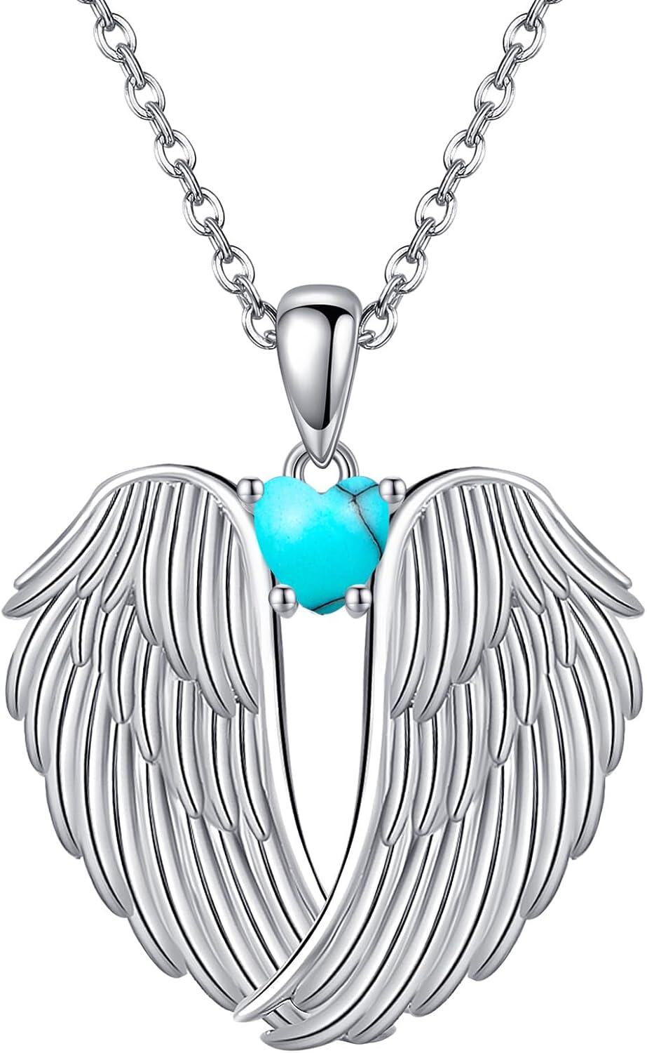 925 Sterling Silver Birthstone Angel Wings Pendant Necklace-0-0