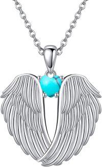 wholesale 925 Sterling Silver Birthstone Angel Wings Pendant Necklace-turquoise wings