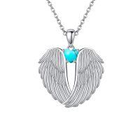 wholesale 925 Sterling Silver Wings Heart Pendant Necklace-turquoise wings