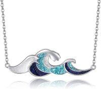 wholesale 925 Sterling Silver Wave Turquoise & Blue Goldstone Pendant Necklace for Women Ocean Lover s-Wave Necklace