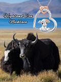 wholesale 925 Sterling Silver Heart Highland Cow Pendant Necklace with Rose Gold Accents and Cubic Zirconia Stones-0-3
