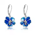 wholesale 925 Sterling Silver Blue Enamel Hibiscus Flower Drop Earrings-0-0