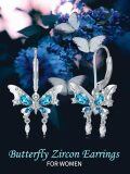 wholesale 925 Sterling Silver Blue Crystal Butterfly Leverback Drop Dangle Earrings for Women-0-1
