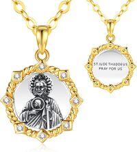 wholesale 925 Sterling Silver Saint Jude Thaddeus Medal Necklace with Cubic Zirconia and Rope Border for Women-San Judas