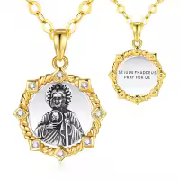 wholesale 925 Sterling Silver Saint Jude Thaddeus Medal Necklace with Cubic Zirconia and Rope Border for Women-San Judas