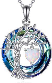 wholesale 925 Sterling Silver Crystal Tree of Life Pendant Necklace for Women-10-Oct-White Opal