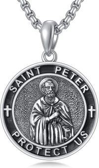 wholesale 925 Sterling Silver Saint Peter Protect Us Pendant Necklace  Religious Jewelry for Men-St. Peter