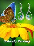 wholesale 925 Sterling Silver Butterfly & Flower Drop Earrings with Blue Enamel Accents-0-5