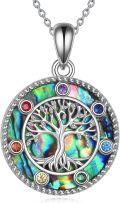 wholesale 925 Sterling Silver Abalone Shell Tree of Life Pentagram Triple Moon Goddess Pendant Necklace with Multi-Colored Stones and Chain 30-0-0