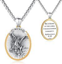 wholesale 925 Sterling Silver St Michael Pendant Necklace with Bible Verse Protection Gift for Men Boys Fathers Day-St Michael-2