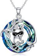 wholesale 925 Sterling Silver Blue Crystal Raccoon Charm Necklace Jewelry for Women Girls Gift USA-0-0
