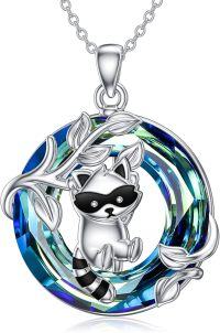 wholesale 925 Sterling Silver Blue Crystal Raccoon Charm Necklace Jewelry for Women Girls Gift USA-Raccoon-1