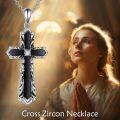 wholesale 925 Sterling Silver Black Onyx and Cubic Zirconia Celtic Cross Pendant Necklace for Women Men Christian Catholic Faith Gift-0-2