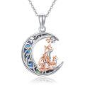 wholesale 925 Sterling Silver Fox Crescent Moon Abalone Shell Rose Gold Pendant Necklace-0-0