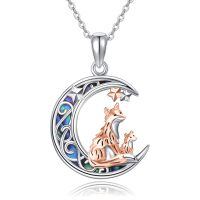 wholesale 925 Sterling Silver Fox Crescent Moon Abalone Shell Rose Gold Pendant Necklace-2 Fox