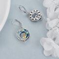 wholesale 925 Sterling Silver Moon Cat Earrings w/ Blue & Green Crystals Leverback  for Her-0-4