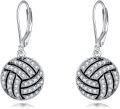wholesale 925 Sterling Silver Crystal Sport Ball Dangle Earrings for Women - Volleyball Gift-0-0