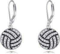 wholesale 925 Sterling Silver Crystal Sport Ball Dangle Earrings for Women - Volleyball Gift-white volleyball