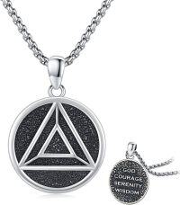 wholesale 925 Sterling Silver AA Sobriety Triangle Pendant Necklaces for Women Men Gifts-A