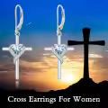TOUPOP Sterling Silver Aquamarine Heart Cross Drop Dangle Earrings-0-3