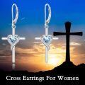 TOUPOP Sterling Silver Aquamarine Heart Cross Drop Dangle Earrings-0-3