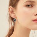 wholesale 925 Sterling Silver Gothic Black Heart Rose Drop Earrings With Feather Chain Dangle-0-1
